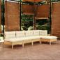 Preview: ARDEBO.de - 5-tlg. Garten-Lounge-Set mit Creme Kissen Kiefernholz
