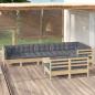 Preview: ARDEBO.de - 9-tlg. Garten-Lounge-Set mit Grauen Kissen Kiefer Massivholz