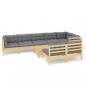 Preview: 9-tlg. Garten-Lounge-Set mit Grauen Kissen Kiefer Massivholz