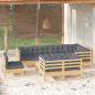 Preview: ARDEBO.de - 9-tlg. Garten-Lounge-Set mit Grauen Kissen Kiefer Massivholz