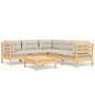 Preview: 6-tlg. Garten-Lounge-Set mit Creme Kissen Massivholz Kiefer