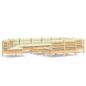 Preview: 11-tlg. Garten-Lounge-Set mit Creme Kissen Massivholz Kiefer