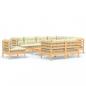 Preview: 10-tlg. Garten-Lounge-Set mit Creme Kissen Massivholz Kiefer