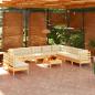 Preview: ARDEBO.de - 11-tlg. Garten-Lounge-Set mit Creme Kissen Massivholz Kiefer