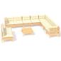Preview: 11-tlg. Garten-Lounge-Set mit Creme Kissen Massivholz Kiefer