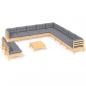 Preview: 12-tlg. Garten-Lounge-Set mit Grauen Kissen Massivholz Kiefer