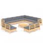 Preview: 13-tlg. Garten-Lounge-Set mit Grauen Kissen Massivholz Kiefer
