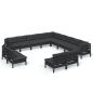 Preview: 13-tlg. Garten-Lounge-Set mit Kissen Schwarz Massivholz Kiefer