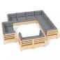 Preview: 11-tlg. Garten-Lounge-Set mit Grauen Kissen Massivholz Kiefer