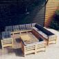 Preview: ARDEBO.de - 14-tlg. Garten-Lounge-Set mit Grauen Kissen Massivholz Kiefer