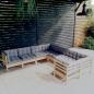 Preview: ARDEBO.de - 8-tlg. Garten-Lounge-Set mit Grauen Kissen Massivholz Kiefer