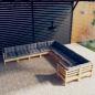 Preview: ARDEBO.de - 10-tlg. Garten-Lounge-Set mit Grauen Kissen Kiefernholz