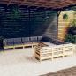 Preview: ARDEBO.de - 11-tlg. Garten-Lounge-Set mit Grauen Kissen Kiefernholz