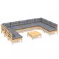 Preview: 10-tlg. Garten-Lounge-Set mit Grauen Kissen Kiefer Massivholz