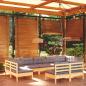 Preview: ARDEBO.de - 9-tlg. Garten-Lounge-Set mit Grauen Kissen Kiefer Massivholz