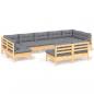 Preview: 9-tlg. Garten-Lounge-Set mit Grauen Kissen Kiefer Massivholz