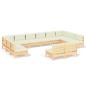 Preview: 12-tlg. Garten-Lounge-Set mit Creme Kissen Massivholz Kiefer