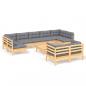Preview: 10-tlg. Garten-Lounge-Set mit Grauen Kissen Kiefer Massivholz