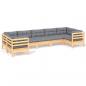Preview: 7-tlg. Garten-Lounge-Set mit Grauen Kissen Kiefernholz