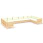 Preview: 10-tlg. Garten-Lounge-Set mit Creme Kissen Kiefernholz