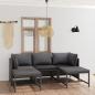 Preview: 5-tlg. Garten-Lounge-Set mit Kissen Poly Rattan Grau