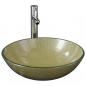 Preview: Badezimmer Waschbecken mit Wasserhahn und Ablaufgarnitur Gold gehärtetes Glas