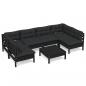 Preview: 7-tlg. Garten-Lounge-Set mit Kissen Schwarz Kiefer Massivholz