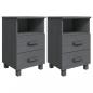 Preview: ARDEBO.de - Nachttische HAMAR 2 Stk. Dunkelgrau 40x35x62 cm Massivholz