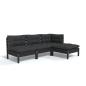 Preview: 4-tlg. Garten-Lounge-Set mit Kissen Schwarz Kiefernholz