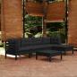 Preview: ARDEBO.de - 6-tlg. Garten-Lounge-Set mit Kissen Schwarz Kiefernholz
