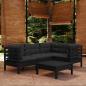 Preview: ARDEBO.de - 5-tlg. Garten-Lounge-Set mit Kissen Schwarz Kiefernholz