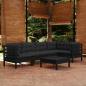 Preview: ARDEBO.de - 6-tlg. Garten-Lounge-Set mit Kissen Schwarz Kiefernholz