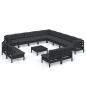 Preview: 14-tlg. Garten-Lounge-Set mit Kissen Schwarz Massivholz Kiefer