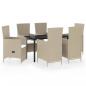 Preview: 7-tlg. Garten-Essgruppe mit Auflagen Beige