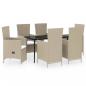 Preview: 7-tlg. Garten-Essgruppe mit Auflagen Beige