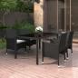 Preview: ARDEBO.de - 5-tlg. Garten-Essgruppe Poly Rattan und Hartglas Schwarz