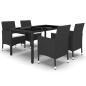 Preview: 5-tlg. Garten-Essgruppe Poly Rattan und Hartglas Schwarz