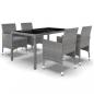 Preview: 5-tlg. Garten-Essgruppe Poly Rattan und Hartglas Grau