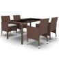 Preview: 5-tlg. Garten-Essgruppe Poly Rattan und Hartglas Braun