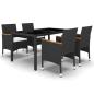 Preview: 5-tlg. Garten-Essgruppe Poly Rattan und Hartglas Schwarz