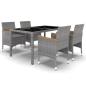 Preview: 5-tlg. Garten-Essgruppe Poly Rattan und Hartglas Grau