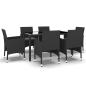 Preview: 7-tlg. Garten-Essgruppe Poly Rattan und Hartglas Schwarz