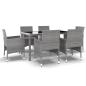 Preview: 7-tlg. Garten-Essgruppe Poly Rattan und Hartglas Grau