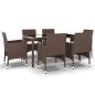 Preview: 7-tlg. Garten-Essgruppe Poly Rattan und Hartglas Braun