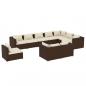 Preview: 10-tlg. Garten-Lounge-Set mit Kissen Poly Rattan Braun