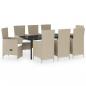 Preview: 9-tlg. Garten-Essgruppe mit Auflagen Beige