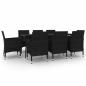 Preview: 9-tlg. Garten-Essgruppe mit Kissen Poly Rattan und Glas