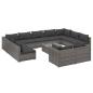 Preview: 12-tlg. Garten-Lounge-Set mit Kissen Grau Poly Rattan