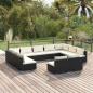 Preview: ARDEBO.de - 11-tlg. Garten-Lounge-Set mit Kissen Schwarz Poly Rattan