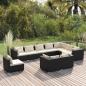 Preview: ARDEBO.de - 10-tlg. Garten-Lounge-Set mit Kissen Poly Rattan Schwarz